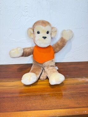Soft Brown Monkey Plush Toy with Orange Bandana - Kids Toys